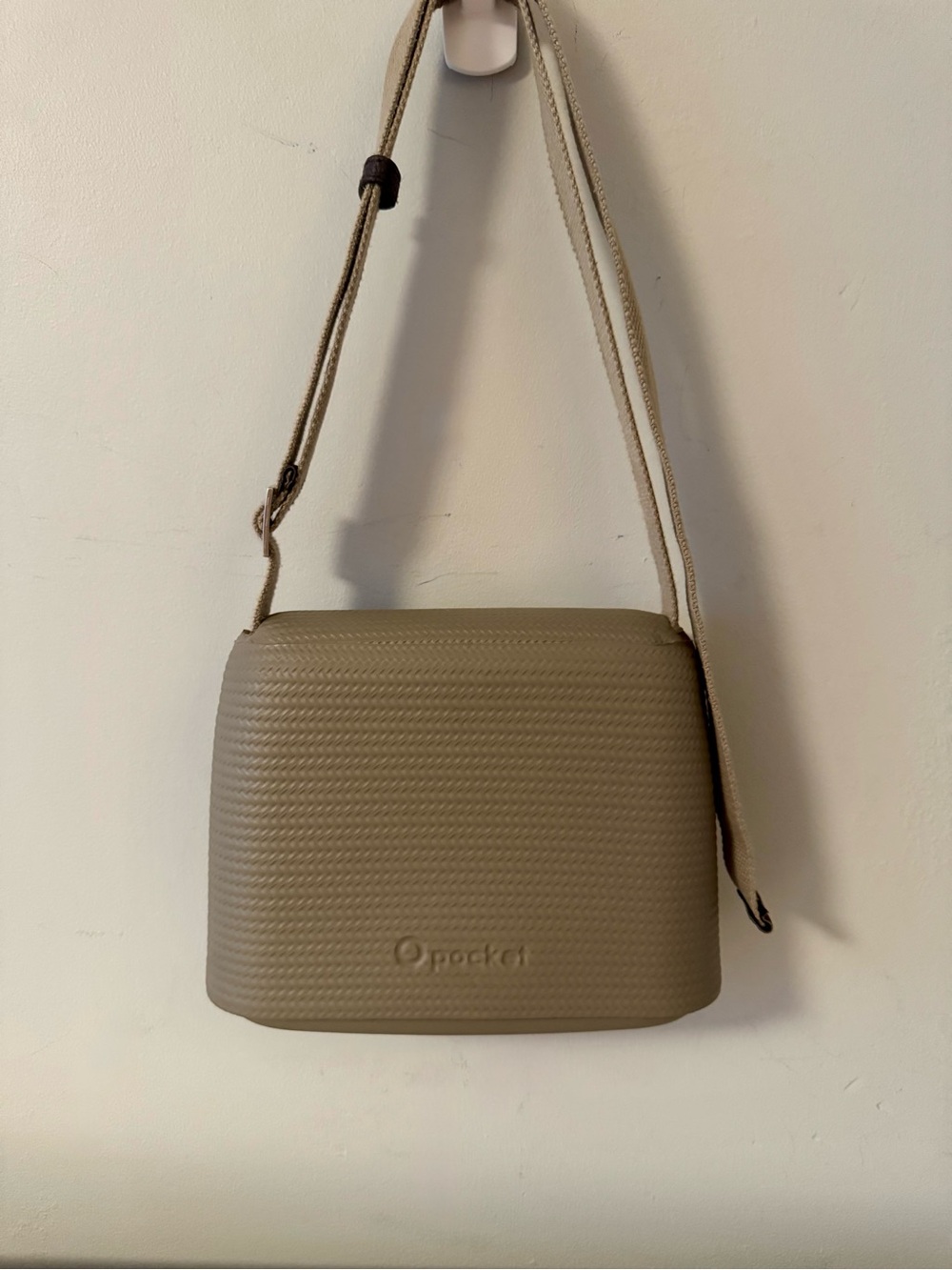 O Pocket Italian Modular Taupe Rubber Crossbody Bag